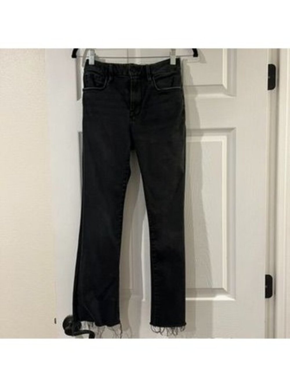 FRAME Denim Black Le Cropped Mini Boot Raw Edge Jeans Size 27